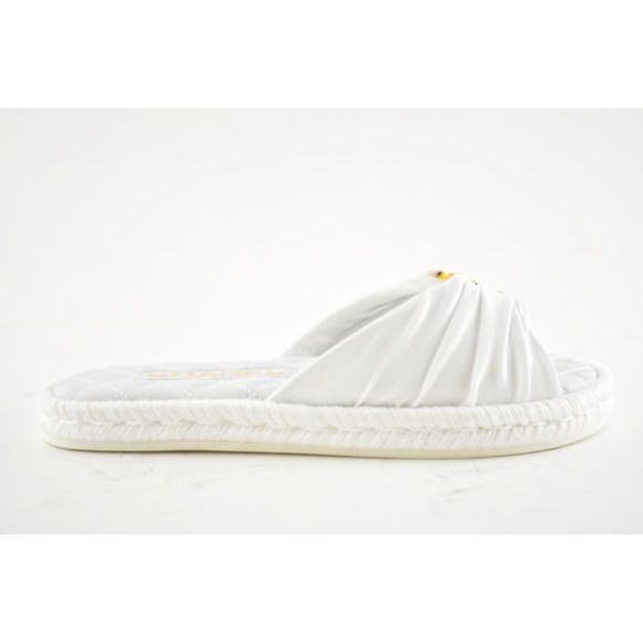 Chanel 20S White Coco Beach Gold CC Logo Slide Espadrille Sandal Mule Flat 36 - Picture 12 of 12